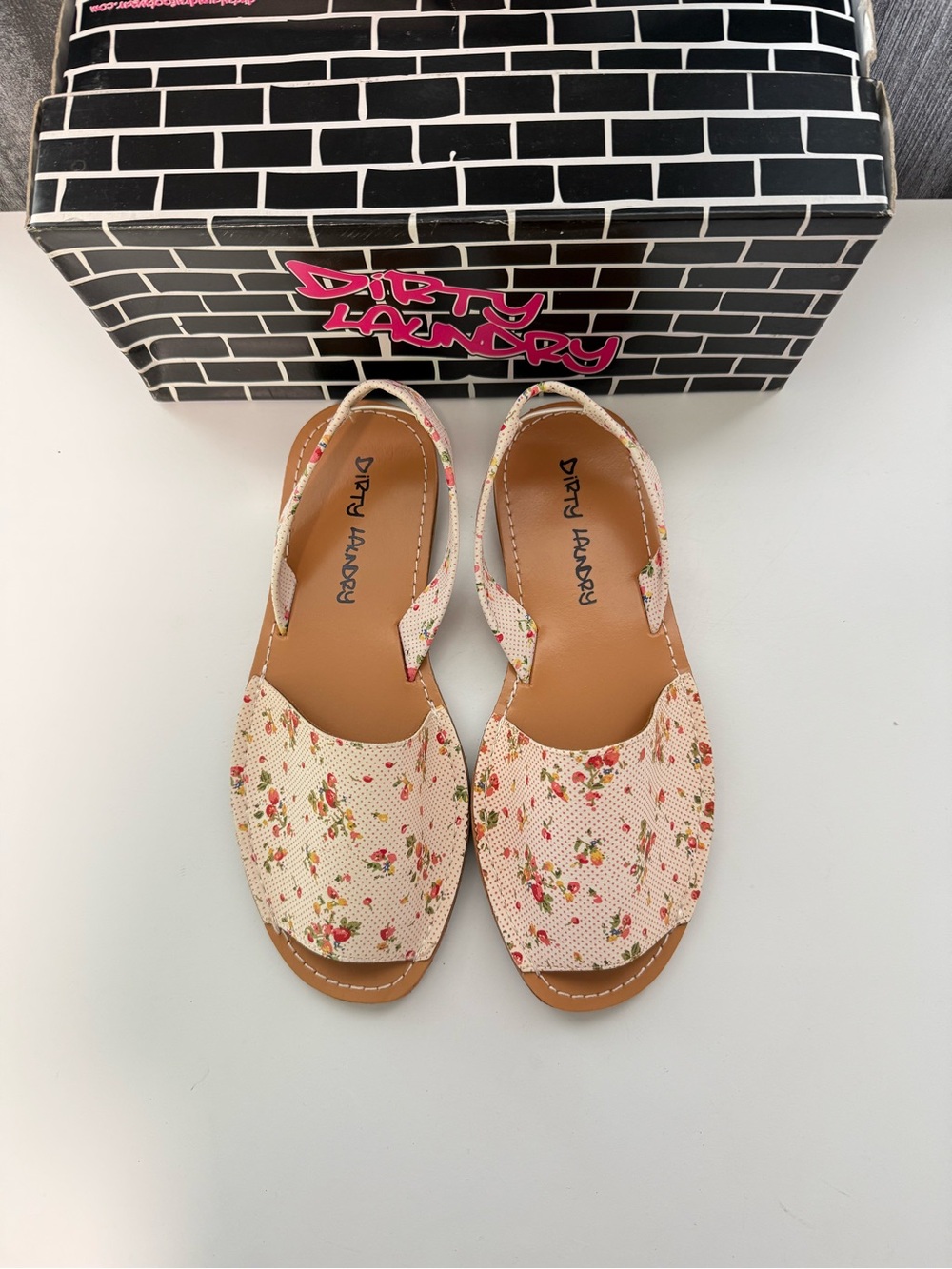 Dirty Laundry Floral Cream Slingback Sandals with Pink Accents